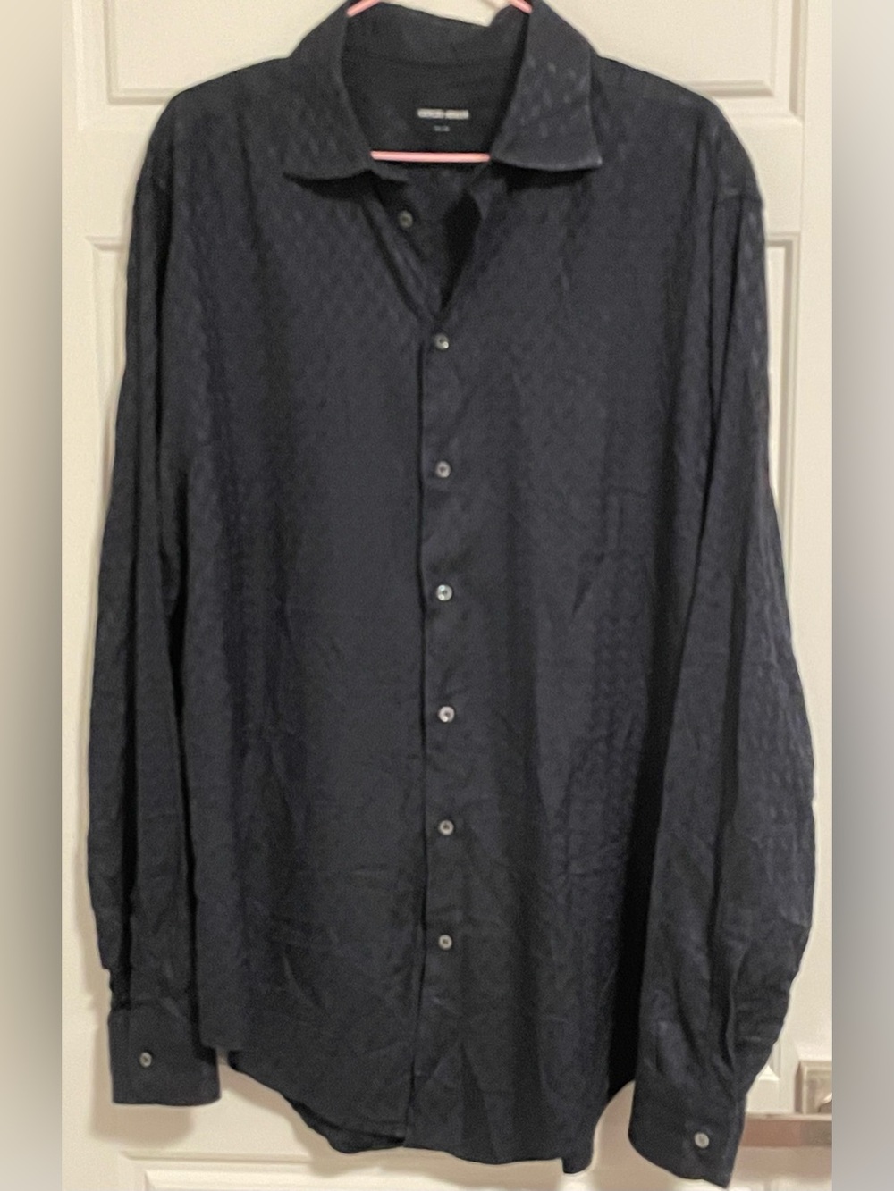 Giorgio Armani Navy Textured Long-Sleeve Button-Up Shirt